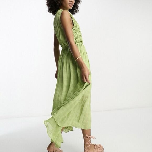ASOS Design Gathered Textured High Low Midi Dress Women's Size 6 Pistachio Green - Picture 3 of 16